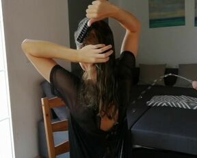 Pissing in her hair while she combs