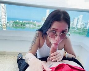 prostitute in cartagena gives me a blowjob on the balcony of my hotel