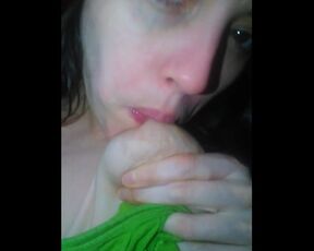 Crazy White Onlyfans Girl PinkMoonLust self Sucks Left Nipple while Wearing a Cute Green Dress