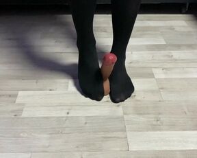 Dick walking in stockings. Foot fetish.