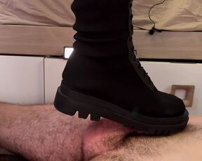 Black Combat Boots Cock Trample and Crush - Happy Ending