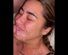 Latina getting cum all over her face