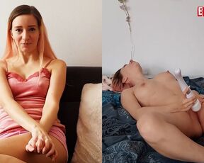 Ersties - Zarte Ria bringt ihre rasierte Muschi mit Fingern und Massagestab zum Höhepunkt